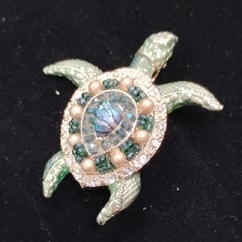 Napier Pink and Silver Turtle Brooch with Iridescent Shell